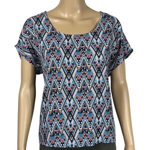 Wishful Park Blue and Orange Button Down Blouse